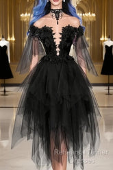 Unique Black Off The Shoulder Layered Tulle Homecoming Dress,Beautiful Semi Formal Prom Dress